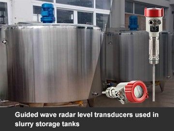 Guided wave radar level transducers used in slurry storage tanks